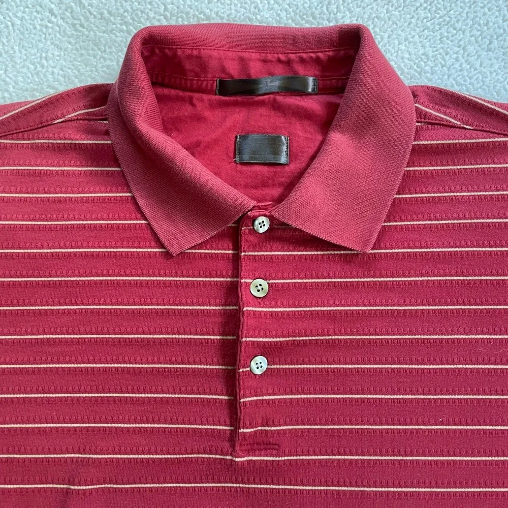 Nike Mens Medium Polo Shirt Red Tiger Woods Collection Striped Fit‎ Dry Golf